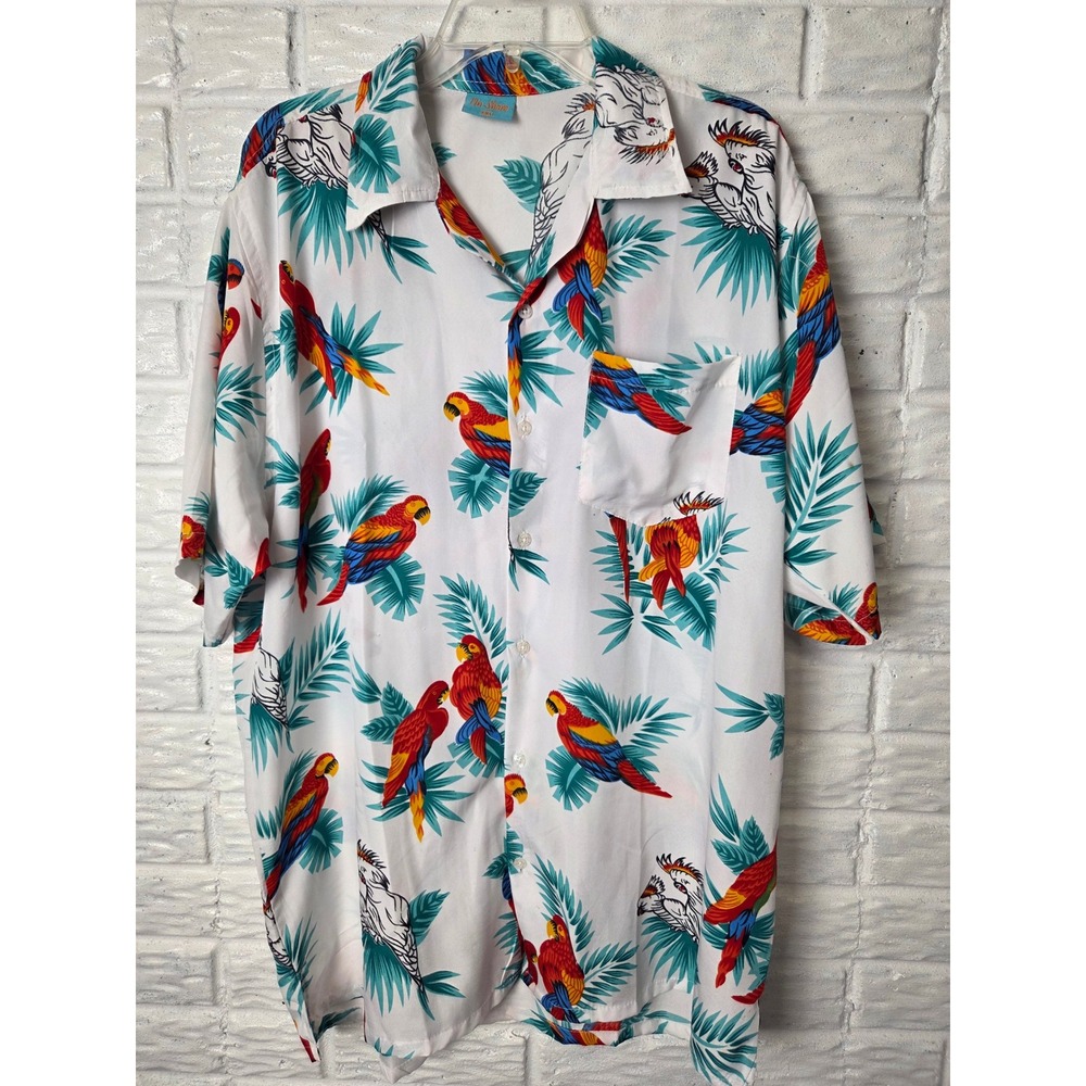 On Shore Hawaiian Print button up shirt Parrots Men's size XXL Tropical